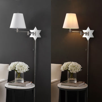 David 18.5" Modern French Country Swing Arm Plug-In or Hardwired Iron LED Star Wall Sconce with Pull-Chain and USB Charging Port - JONATHAN Y